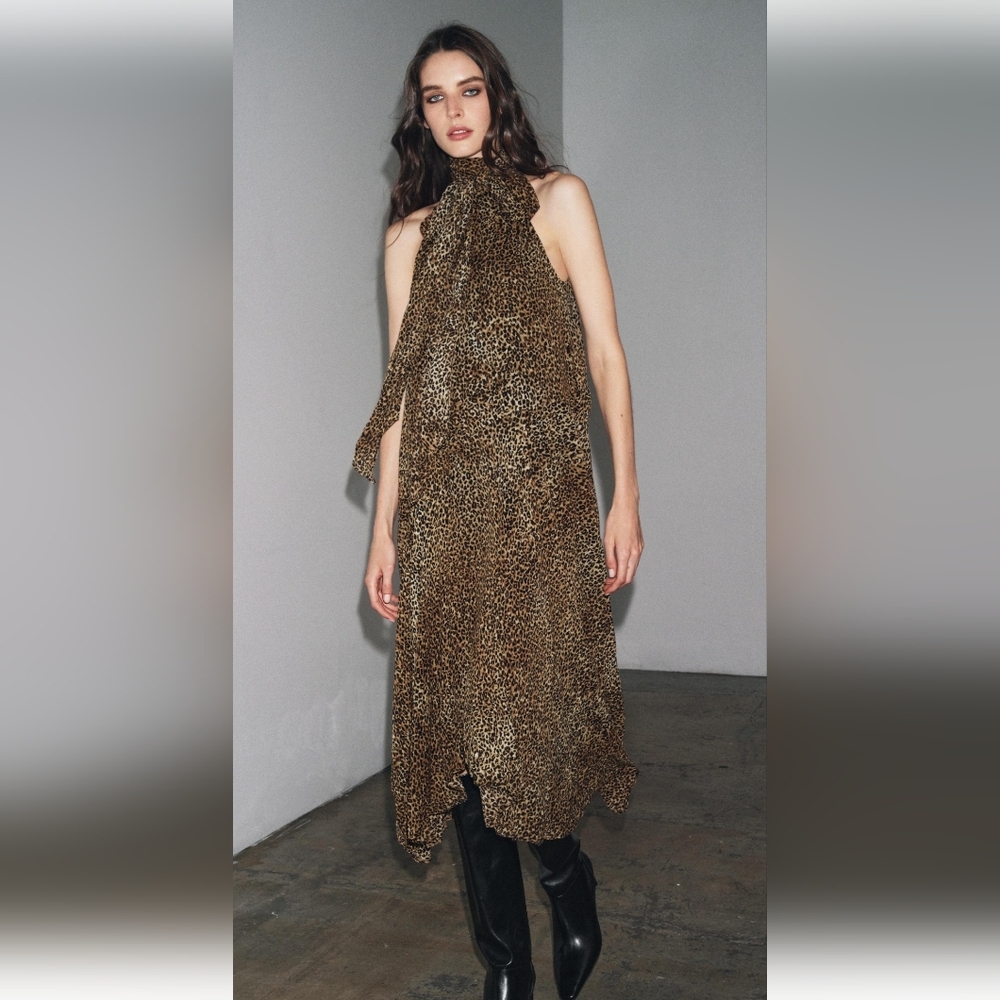 ZARA ZW COLLECTION HALTER ANIMAL PRINT MIDI DRESS ✨️✨️✨️